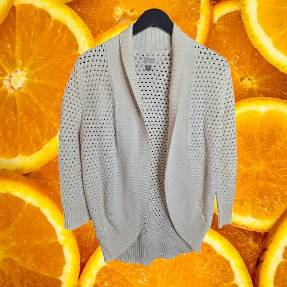 Converse One Star Women's White Cotton Open-Knit Open Front Cardigan Size L - Picture 2 of 8